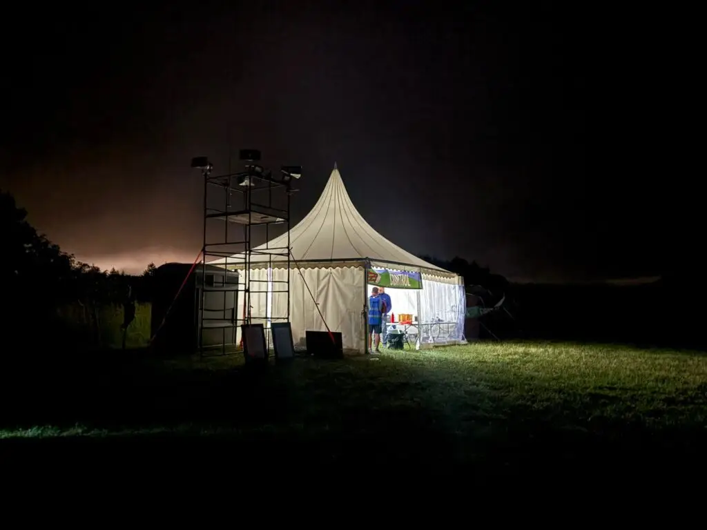 The Hurdlestone Challenge control tent by night